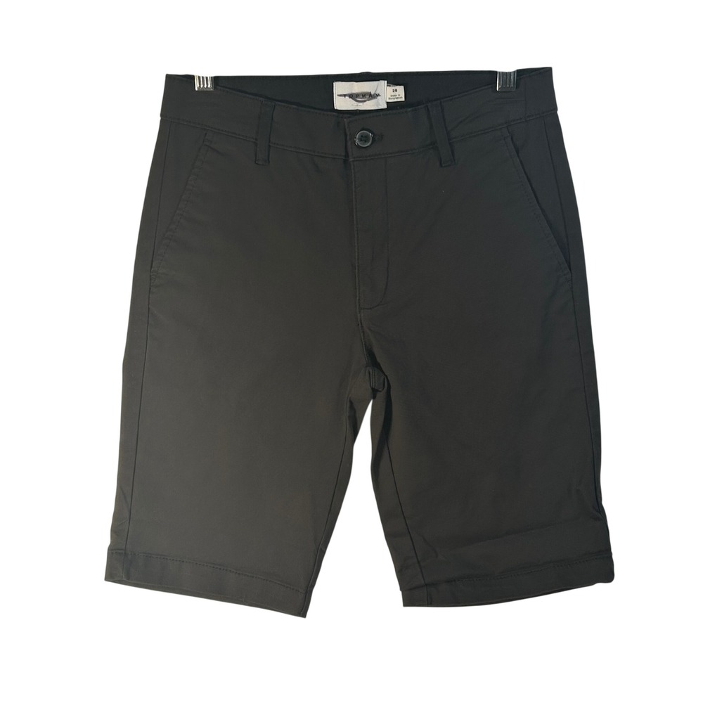 Topman Mens Black Stretch Cotton Chino Shorts Size 28 Slim Fit Casual Summer